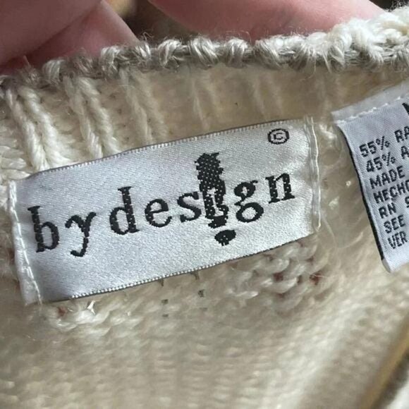 1980s Vintage Cottagecore Floral Knit Cardigan – White & Blue Diamond Pattern - Picture 10 of 12